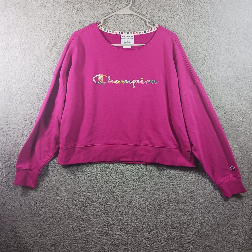 CHAMPION WOMEN'S SIZE LARGE PURPLE FLORAL LOGO CROPPED LIGHTWEIGHT PULLOVER NWOT